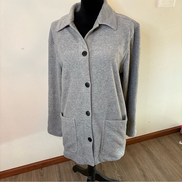 J. Crew Jackets & Blazers - Vintage J.Crew Gray Knit Coatigan Chore Jacket Button Front Size M 90s Y2K
